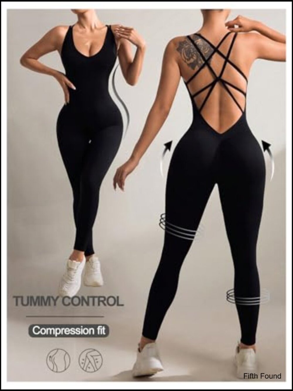 Sleeveless V-Neck Tummy Control Yoga Jumpsuit Romper - Picture 5 of 5